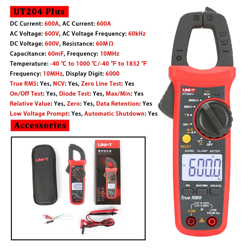 Multímetro Digital UNI- T UT204 Plus  | Pinza Amperométrica Profesional