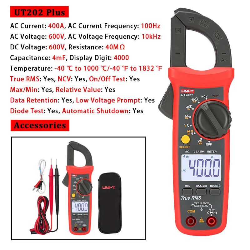 Multímetro Digital UNI- T UT204 Plus  | Pinza Amperométrica Profesional