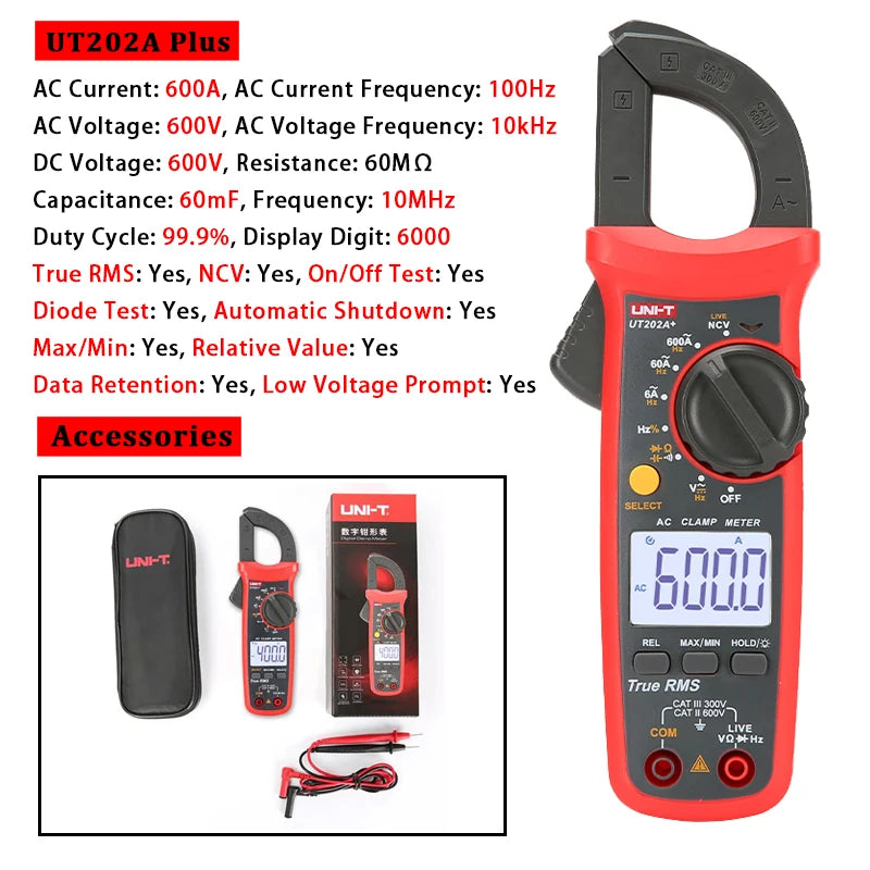 Multímetro Digital UNI- T UT204 Plus  | Pinza Amperométrica Profesional