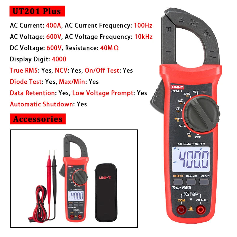 Multímetro Digital UNI- T UT204 Plus  | Pinza Amperométrica Profesional