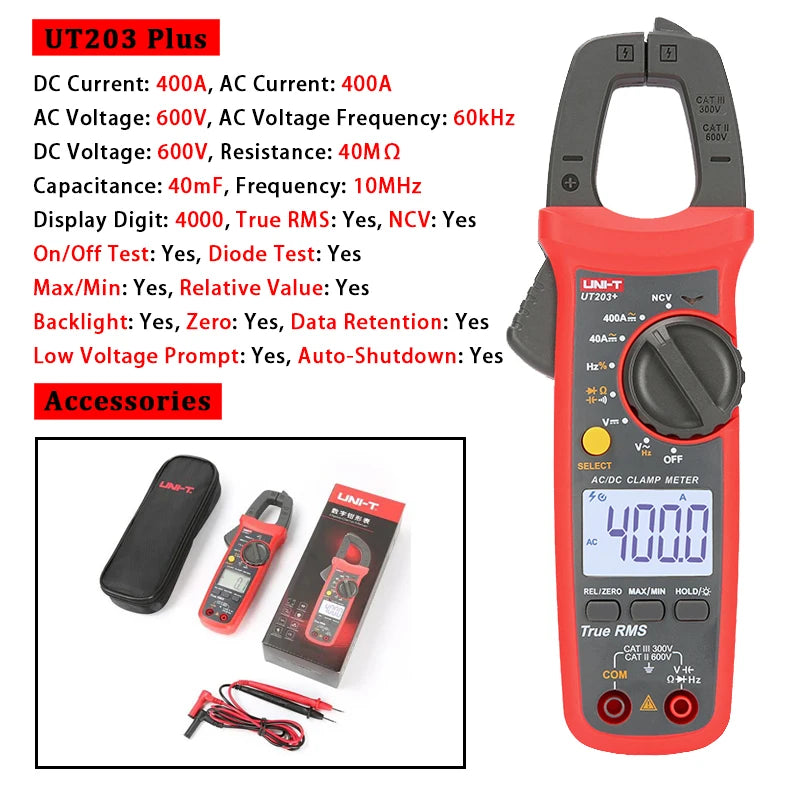 Multímetro Digital UNI- T UT204 Plus  | Pinza Amperométrica Profesional