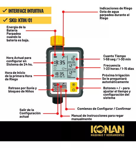 Temporizador Digital Riego Sensor Lluvia Timer Controlador KONAN KTIM/01